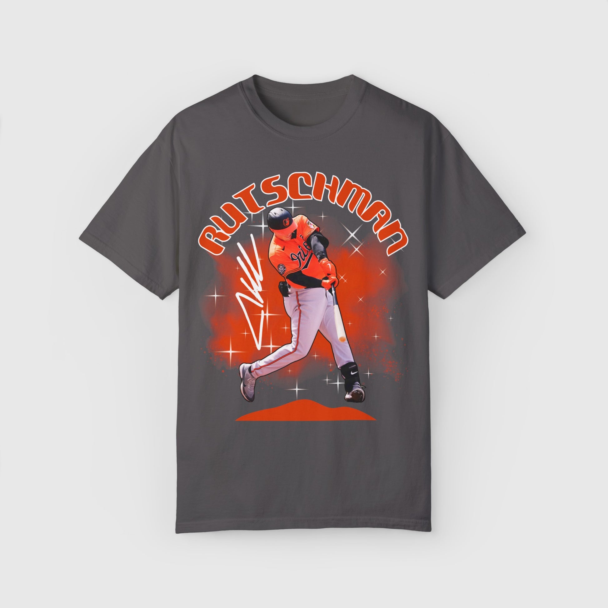 Adley Rutschman Signature Tee Baltimore Orioles Product Pic Front Graphite