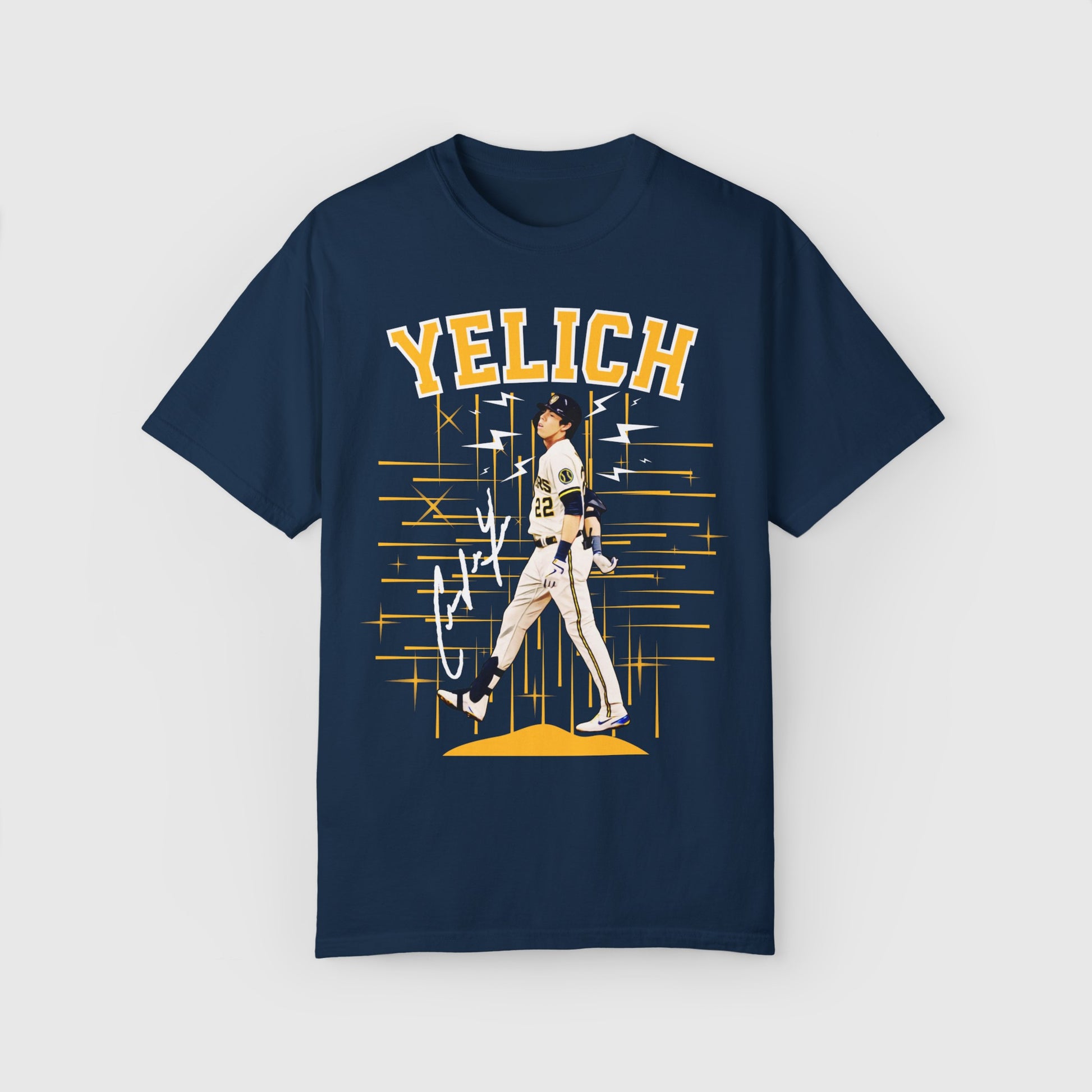 Christian Yelich Signature Ink Art Tee Product Pic Front True Navy