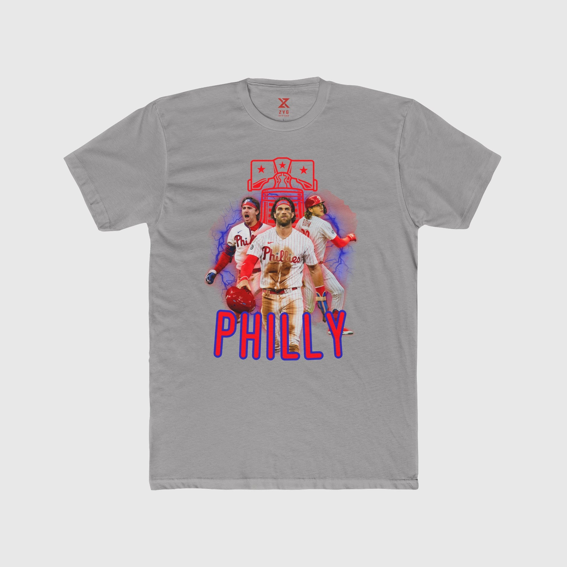 Phillies Neon Trio 2.0 Tee Product Pic Front Light Grey