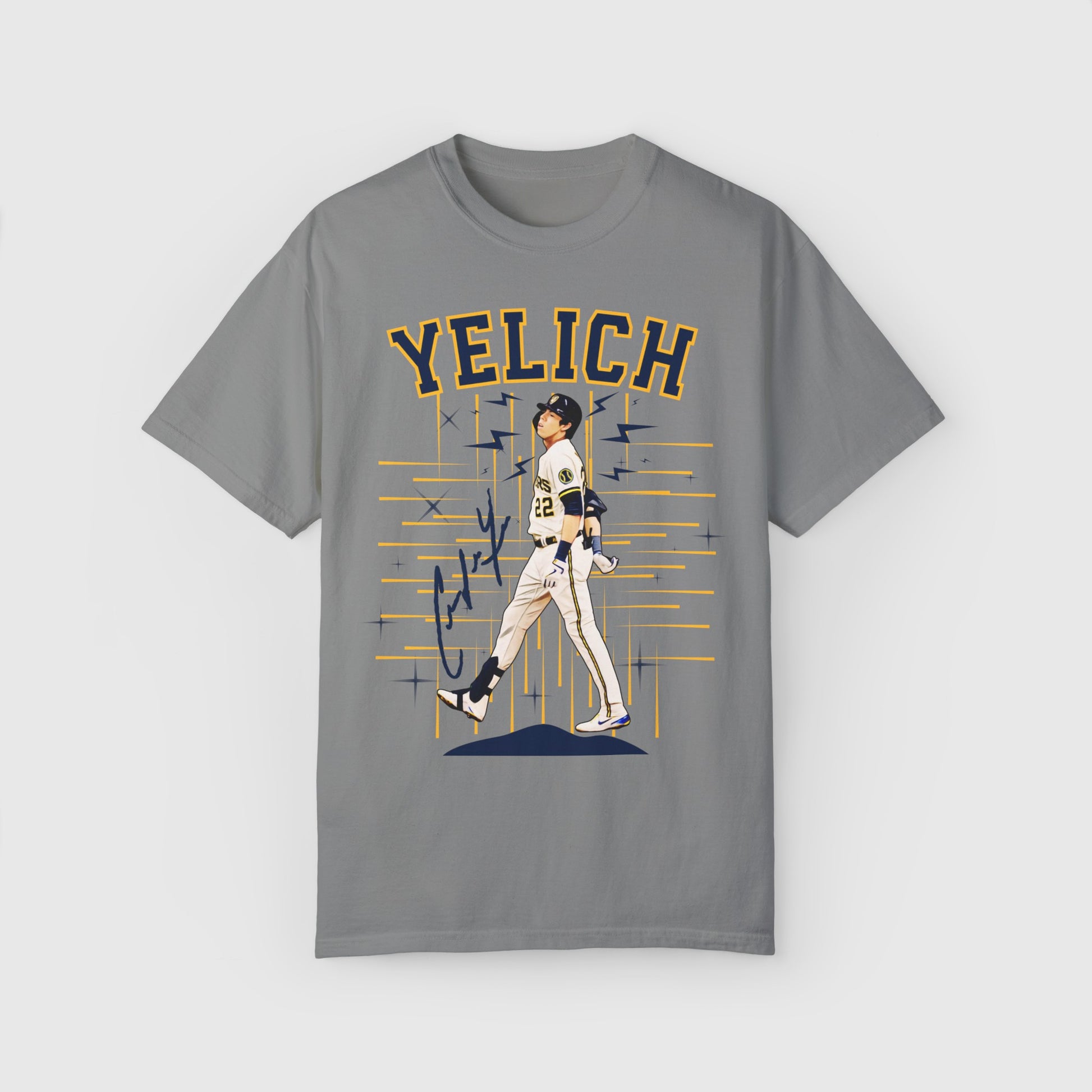 Christian Yelich Signature Ink Art Tee Product Pic Front Granite