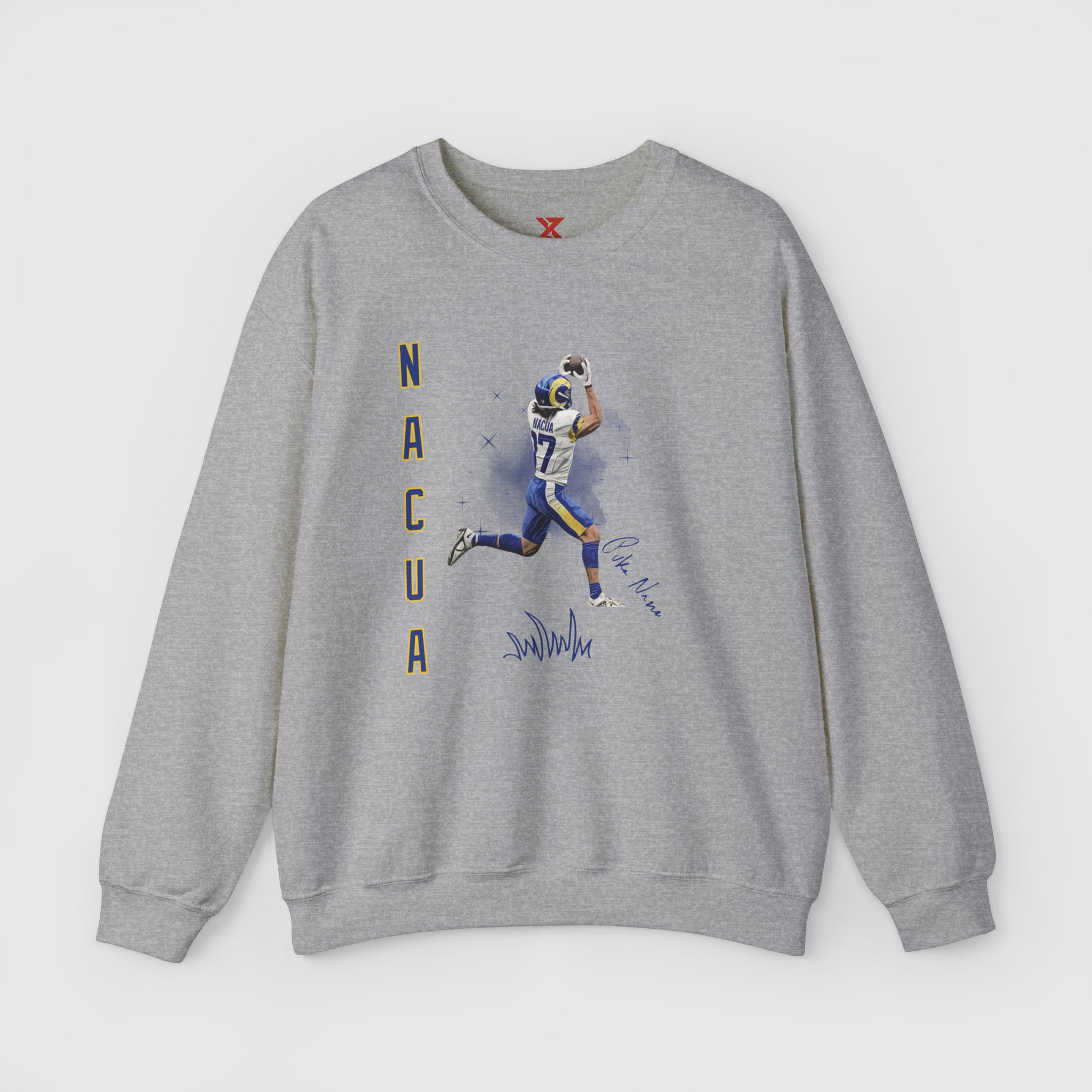 Puka Nacua Signature Ink Art Crewneck Product Pic Front Sport Grey