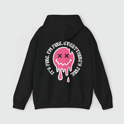 It's Fine. I'm Fine. Everything's Fine Hoodie Product Pic Back Black