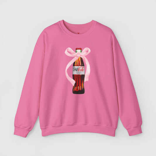 Diet Coke Pink Bow Crewneck Product Pic Front Safety Pink