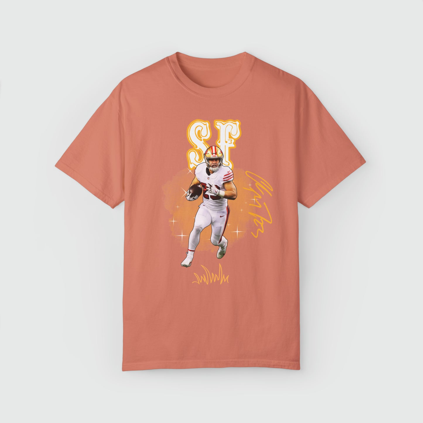 Christian McCaffrey Signature Tee Product Pic Front Terracotta