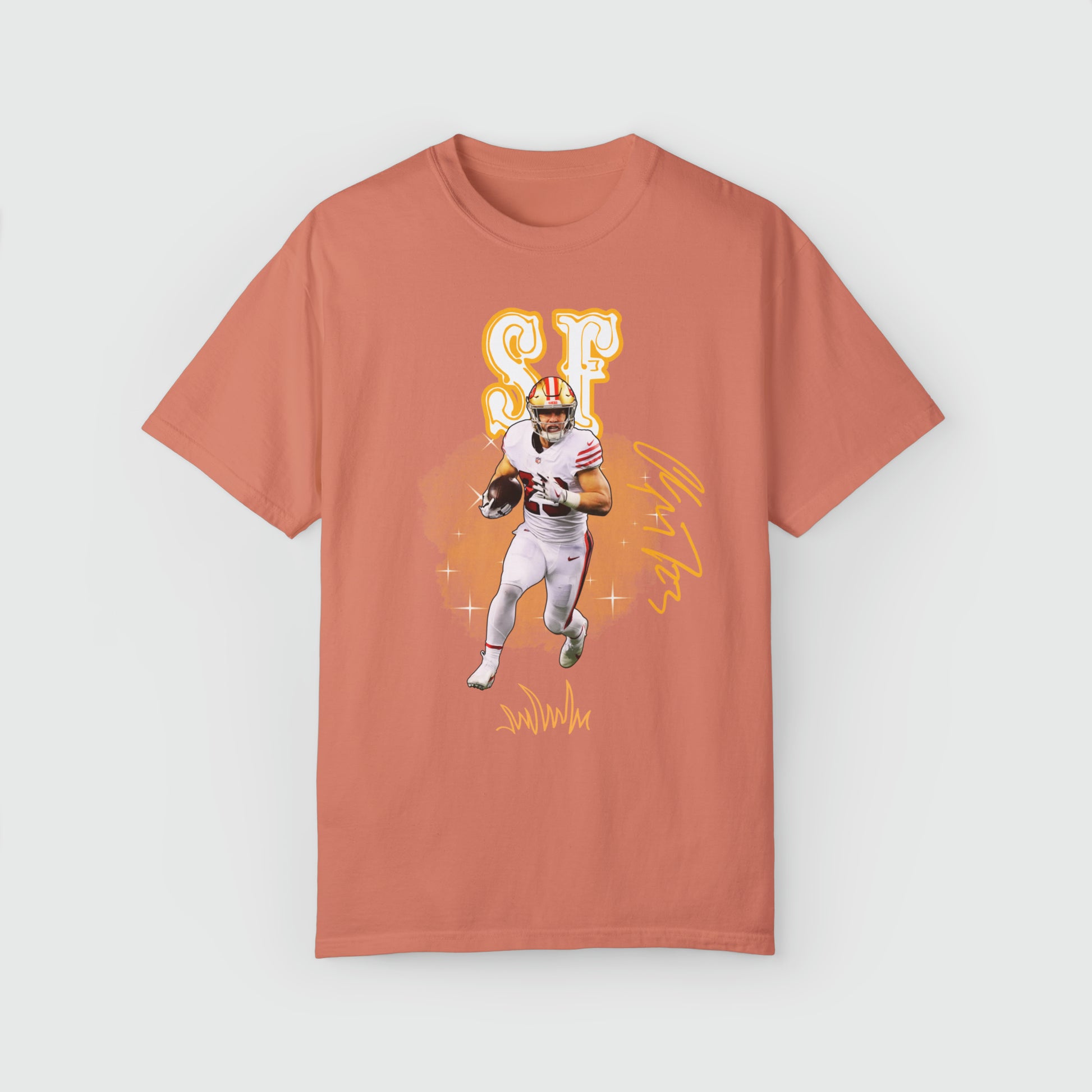 Christian McCaffrey Signature Tee Product Pic Front Terracotta