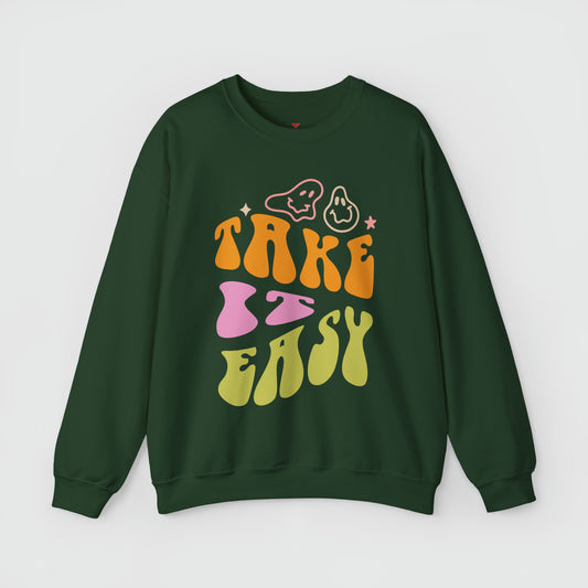 Take It Easy Crewneck Product Pic Front Forest Green