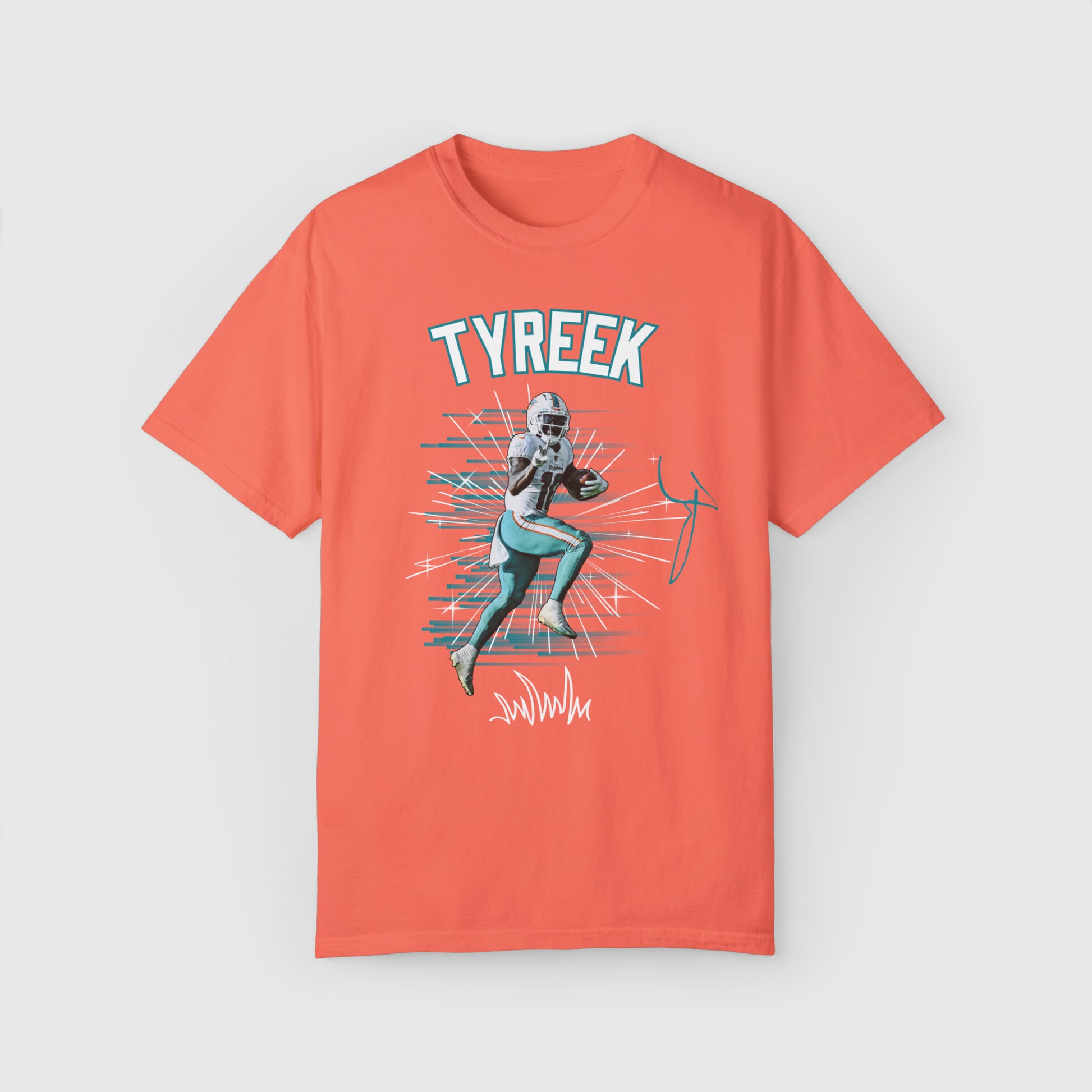 Tyreek Hill Signature Tee Peace Sign Product Pic Front Bright Salmon 