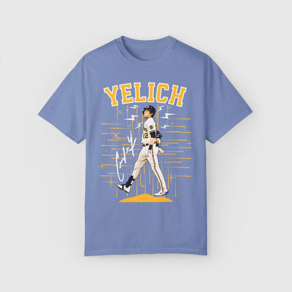 Christian Yelich Signature Ink Art Tee Product Pic Front Washed Denim