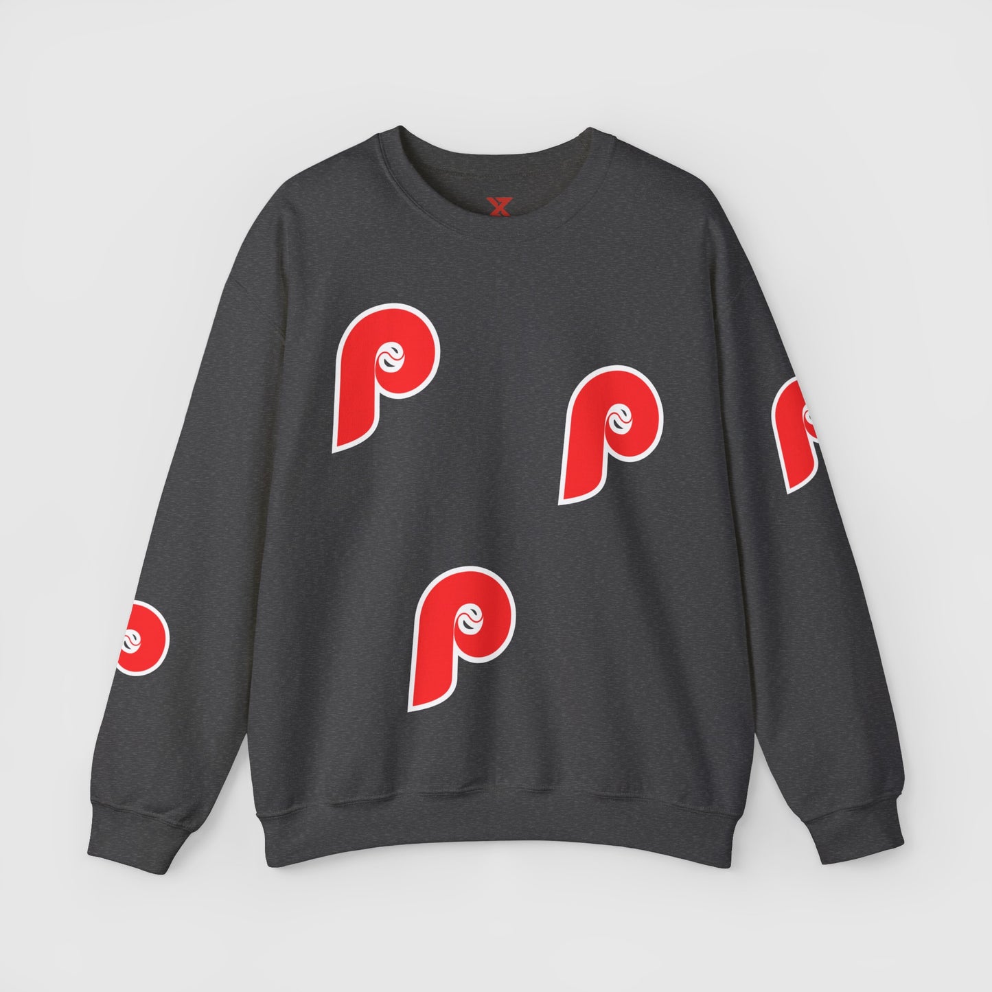 Phillies P Vintage Style Sweatshirt Product Pic Front Dark Heather