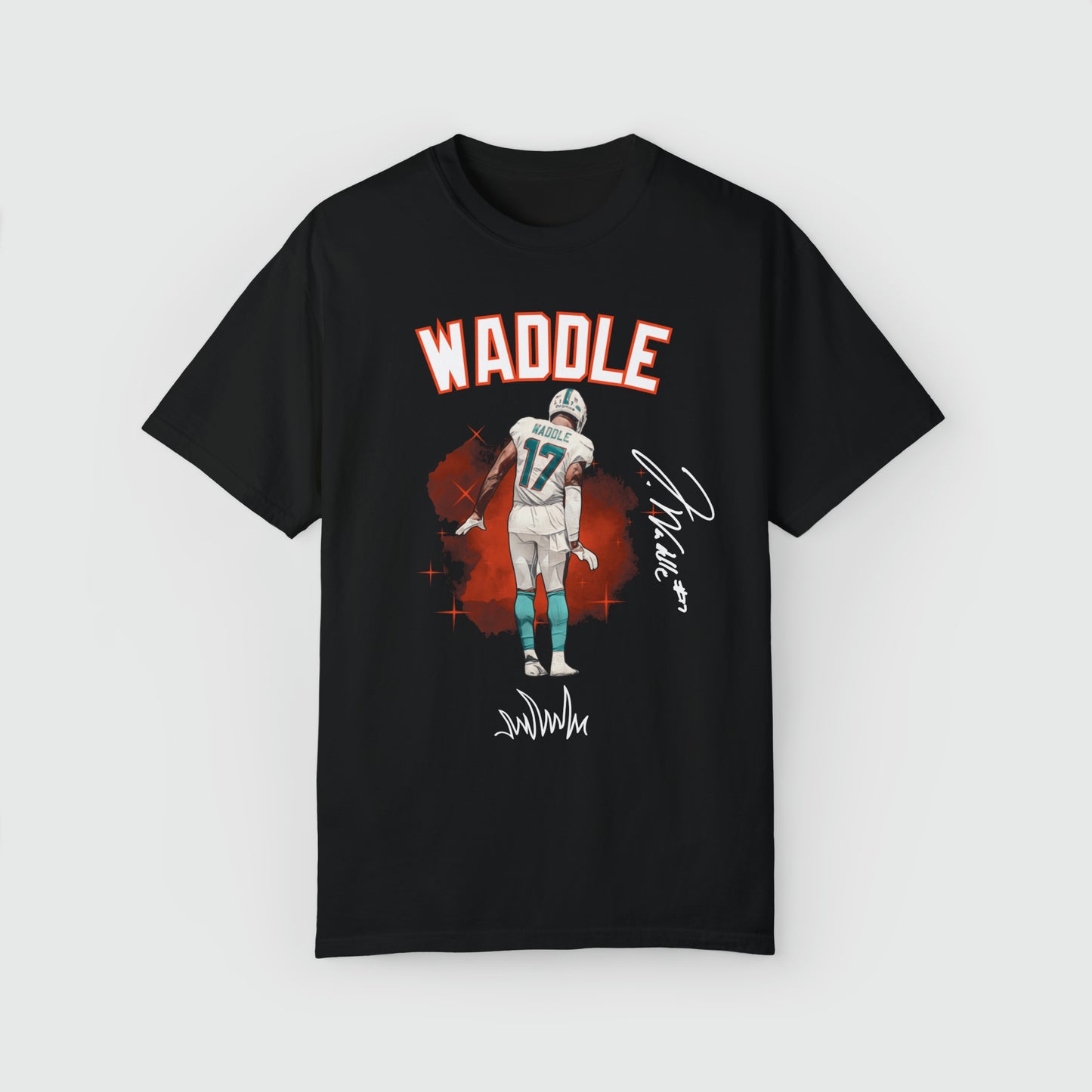 Jaylen Waddle Signature Ink Art Tee Product Pic Front Black