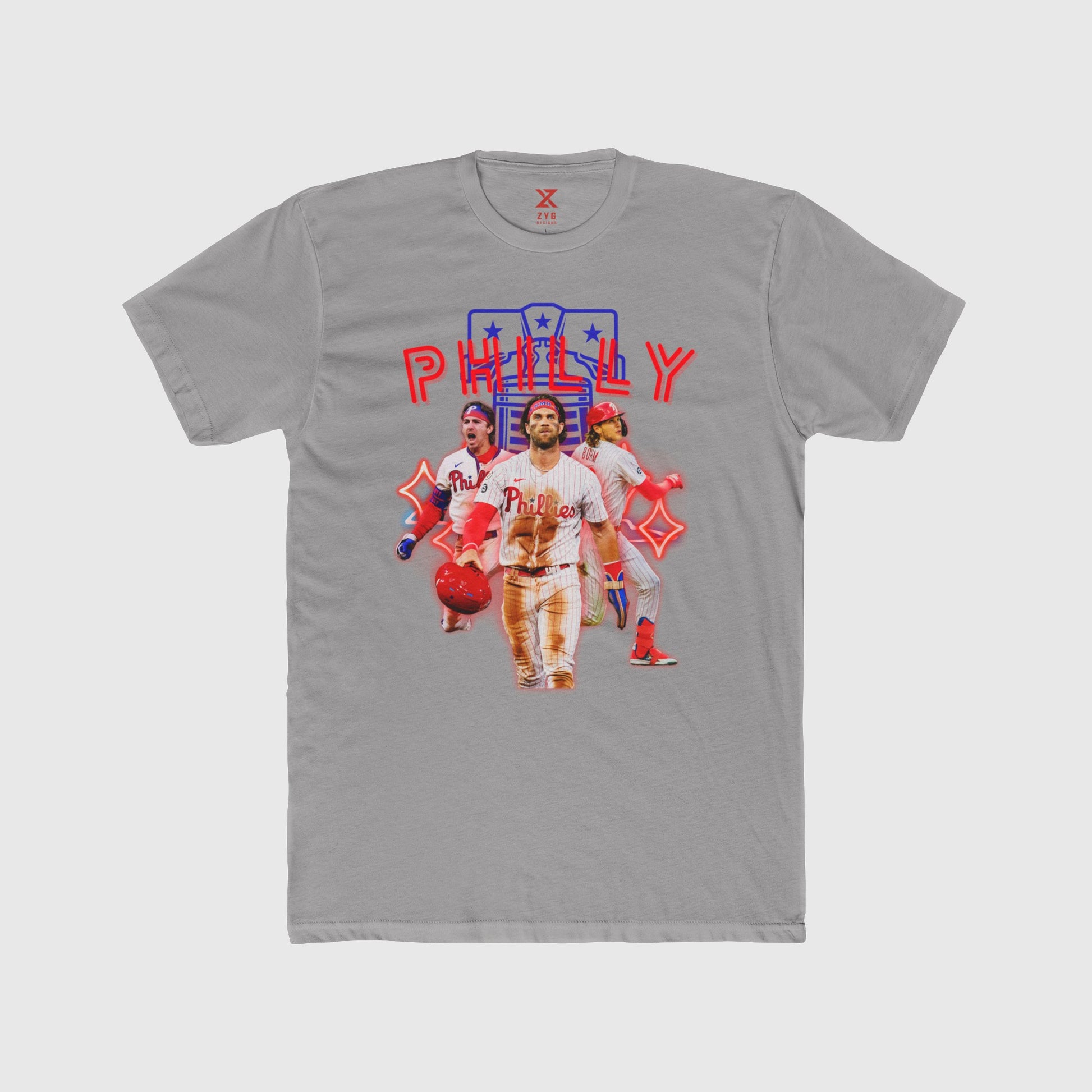 Phillies Neon Trio Tee Product Pic Front Light Gray