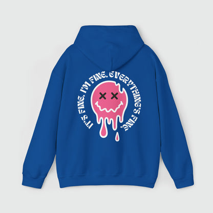 It's Fine. I'm Fine. Everything's Fine Hoodie Product Pic Back Blue