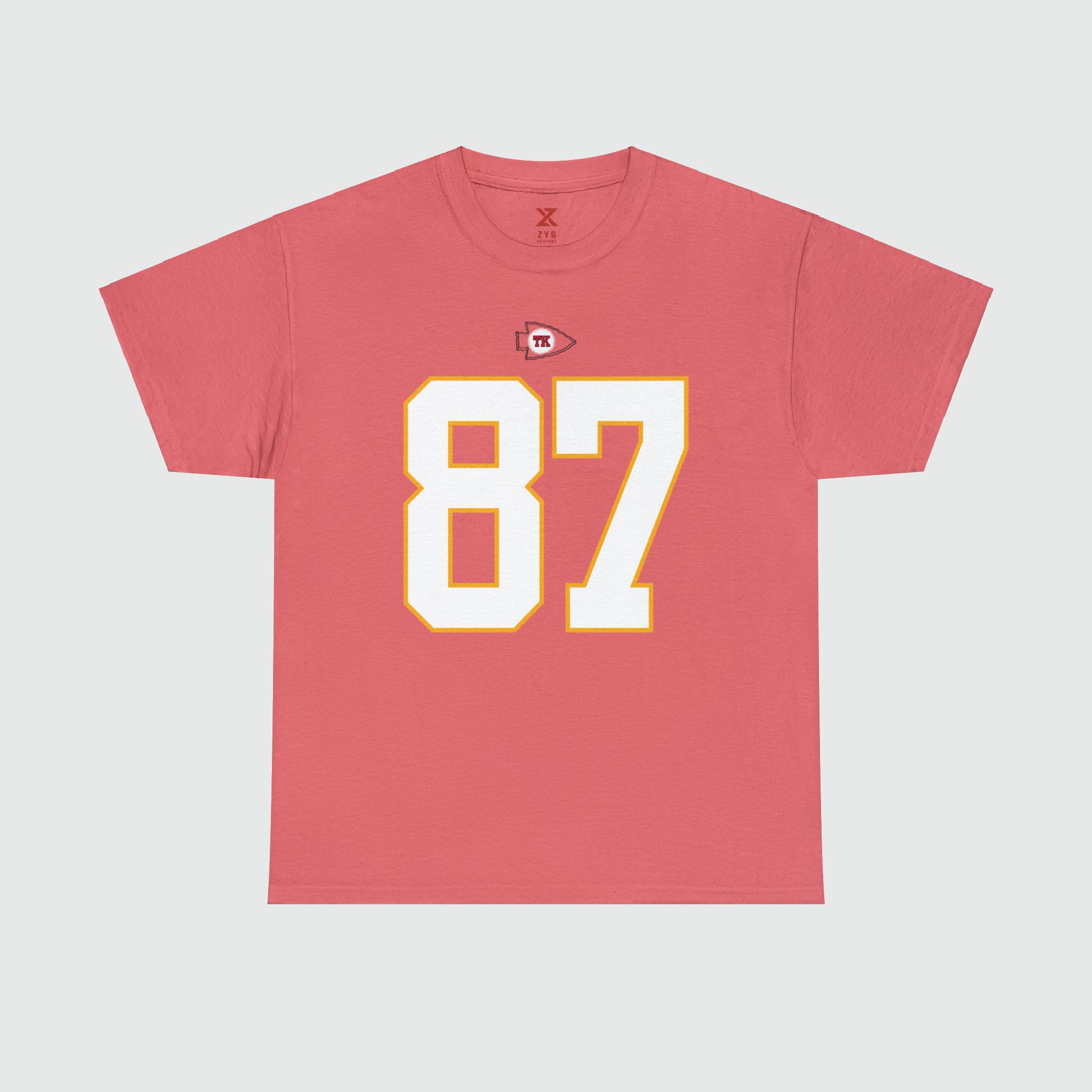 Travis Kelce Jersey Tee Front Coral Red