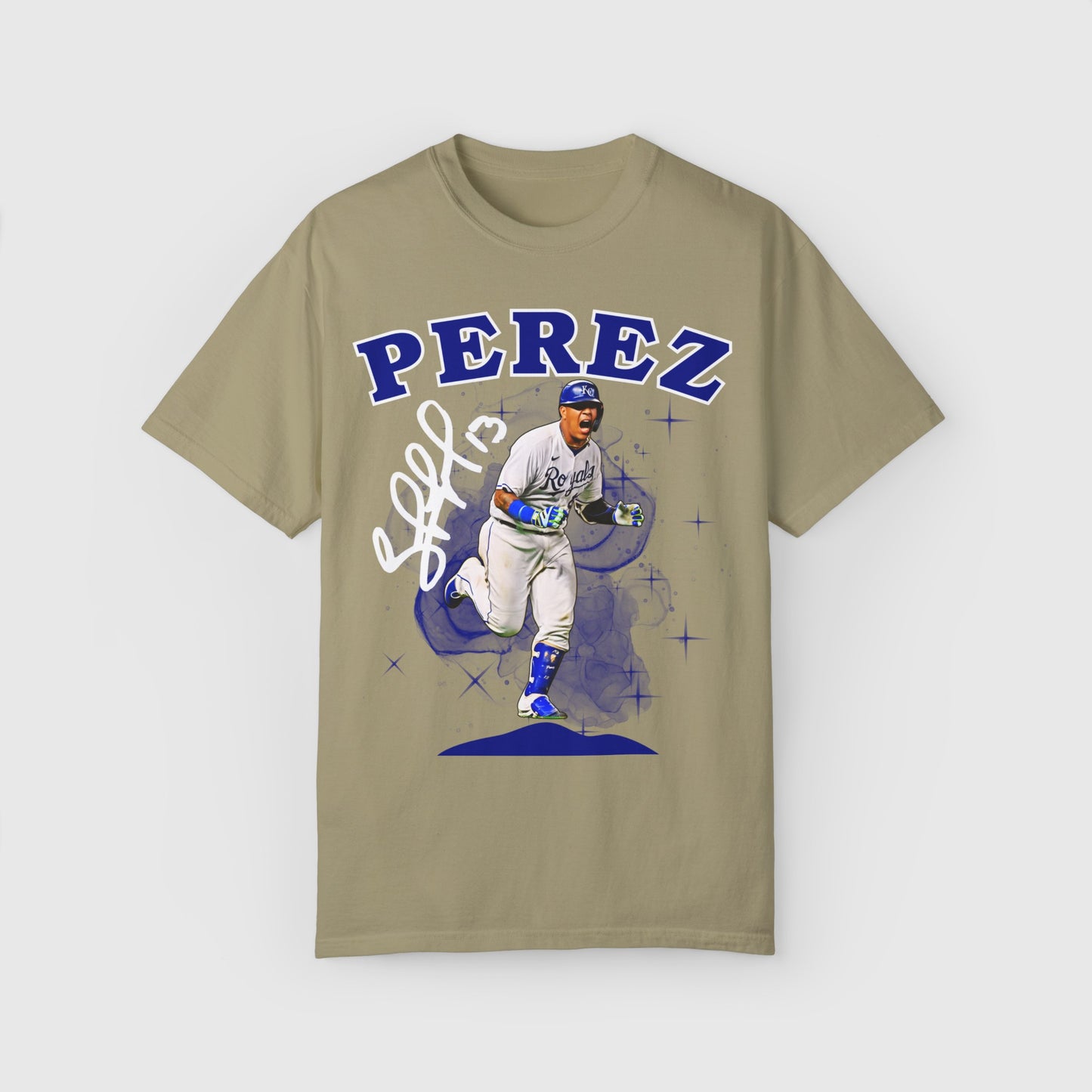 Salvador Perez Signature Tee Kansas City Royals Product Pic Front Khaki