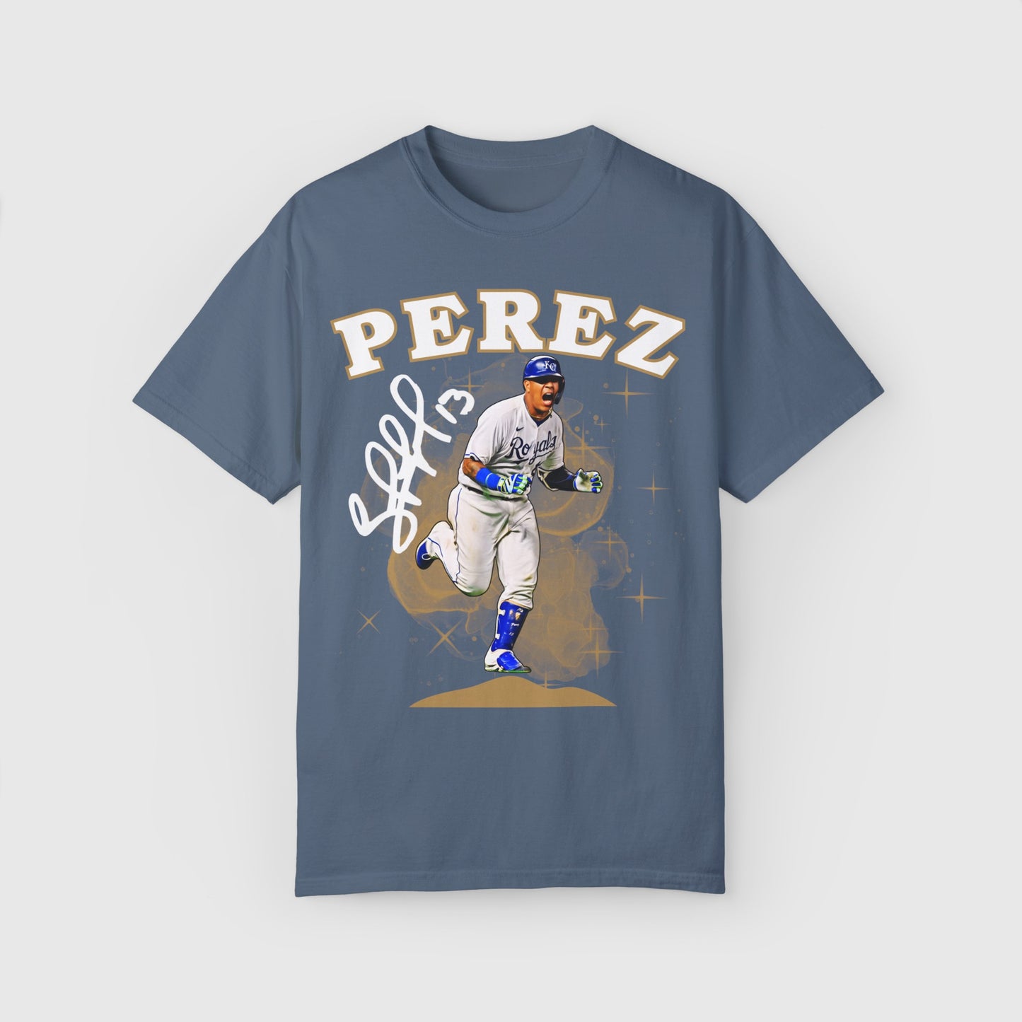 Salvador Perez Signature Tee Kansas City Royals Product Pic Front Blue Jean