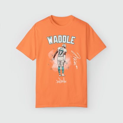 Jaylen Waddle Signature Ink Art Tee Product Pic Front Melon