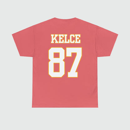 Travis Kelce Jersey Tee Back Coral Red