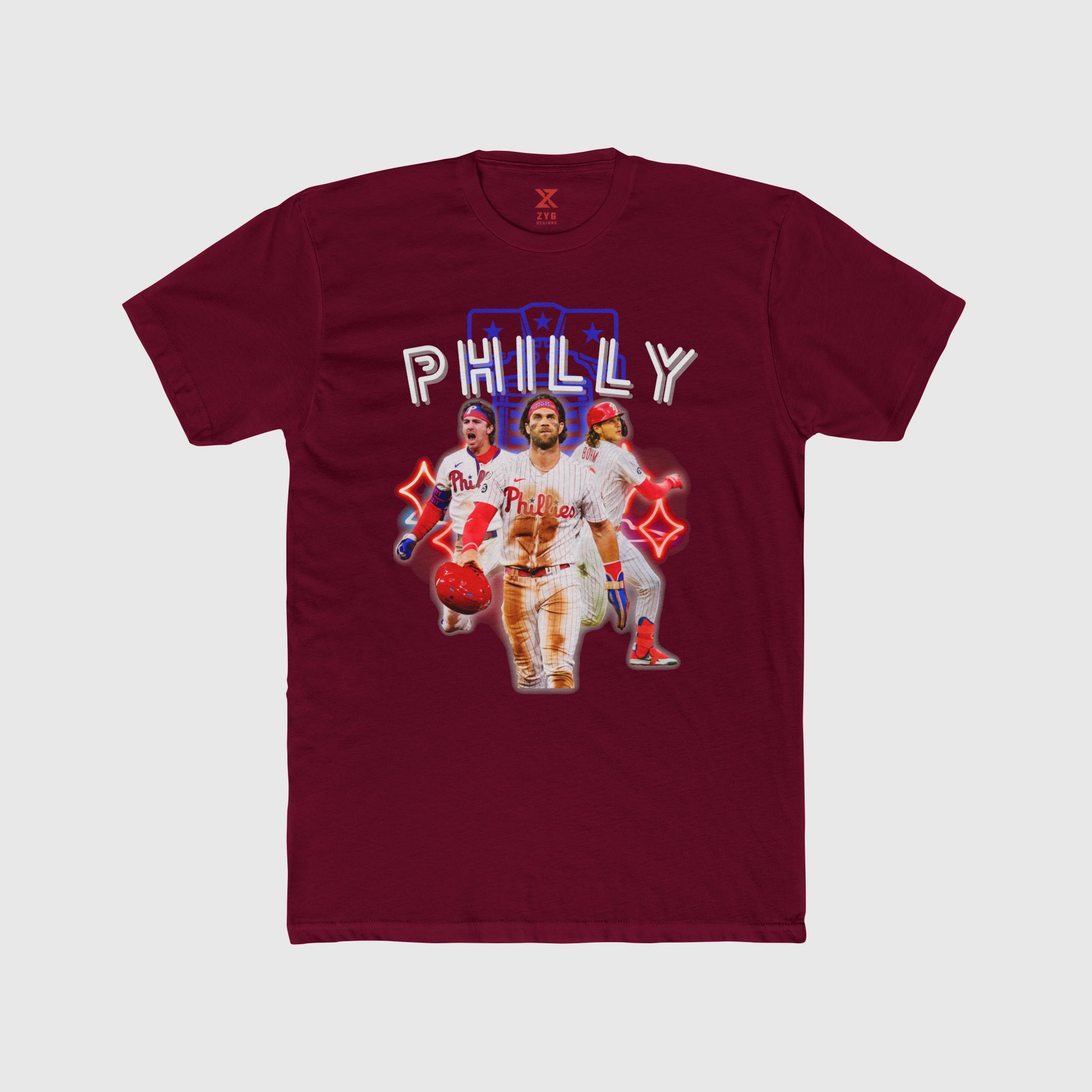 Phillies Neon Trio Tee Product Pic Front Cardinal Red