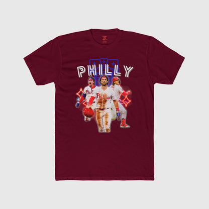 Phillies Neon Trio Tee Product Pic Front Cardinal Red