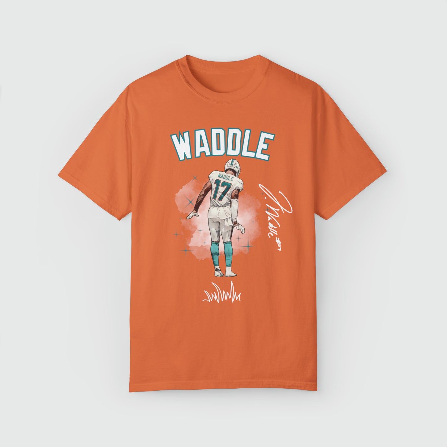 Jaylen Waddle Signature Ink Art Tee Product Pic Front Burnt Orange