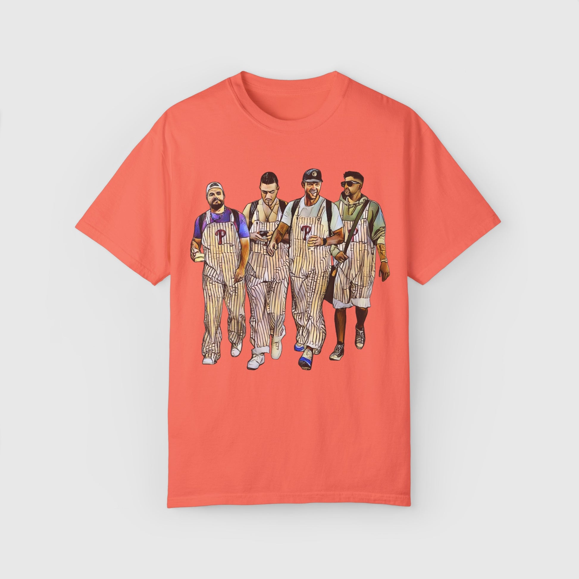 Philly Boys In Overalls Tee Product Pic Front Bright Salmon