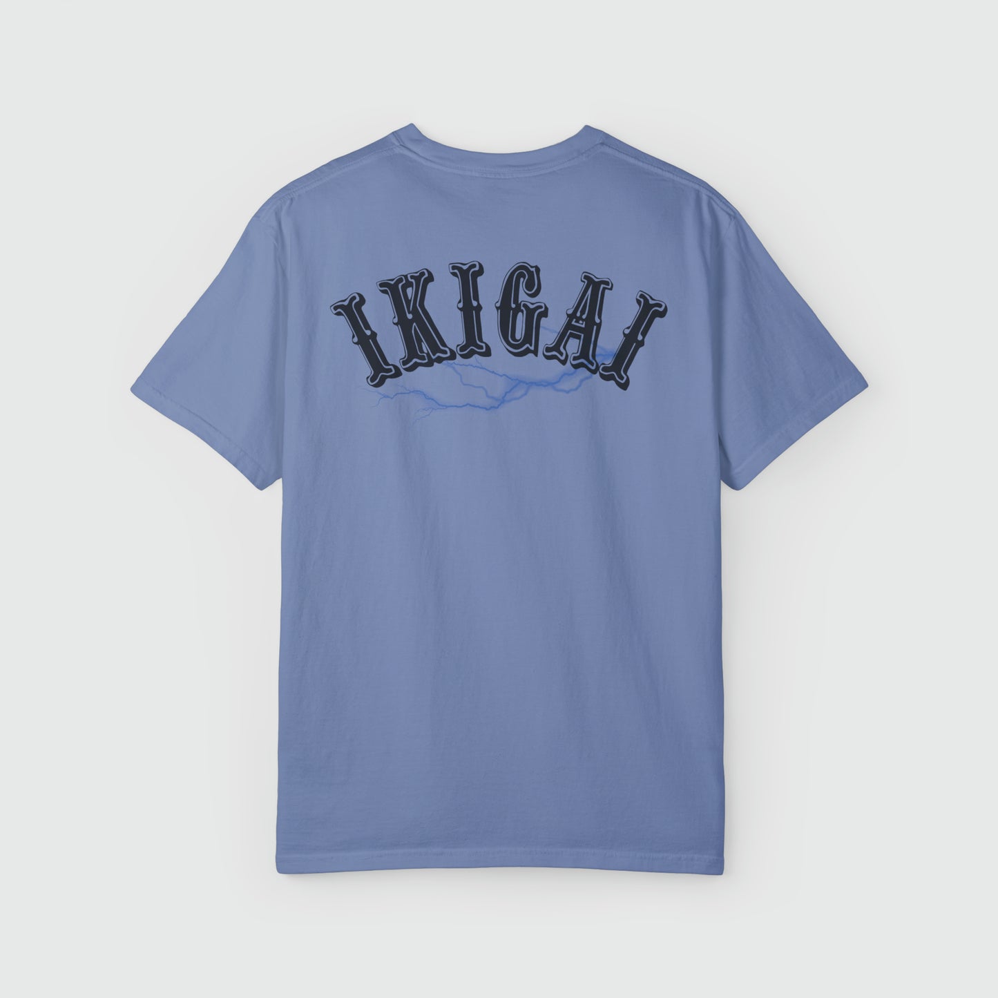 Ikigai Blue Flash Tee Product Pic Back Washed Denim