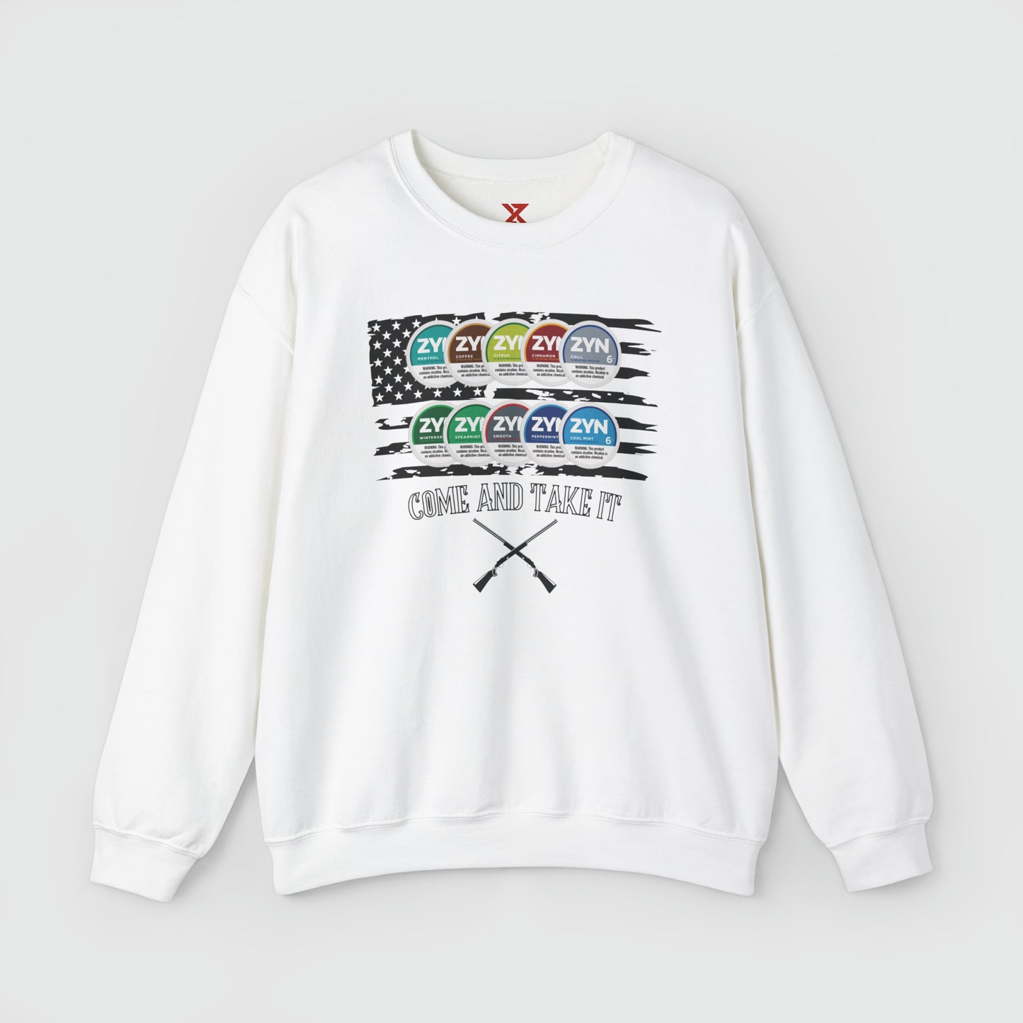 ZYN Come & Take It Crewneck Product Pic Front White