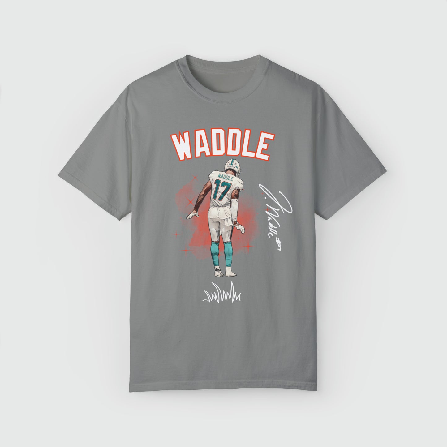 Jaylen Waddle Signature Ink Art Tee Product Pic Front Granite