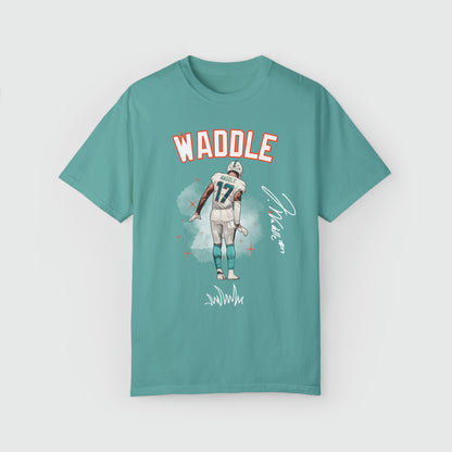 Jaylen Waddle Signature Ink Art Tee Product Pic Front Seafoam