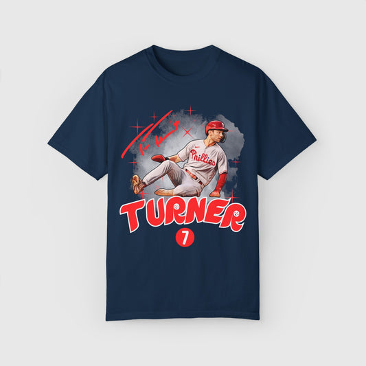 Trea Turner Sliding Signature Tee Product Pic Front True Navy