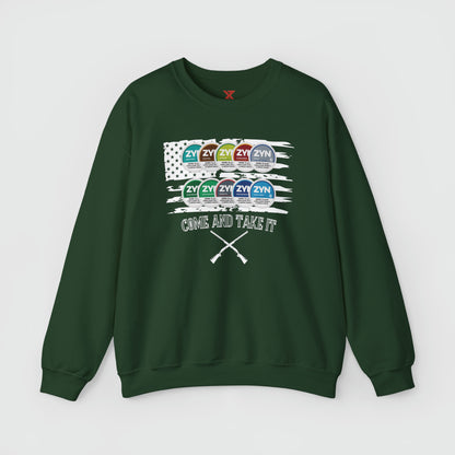 ZYN Come & Take It Crewneck Product Pic Front Forest Green