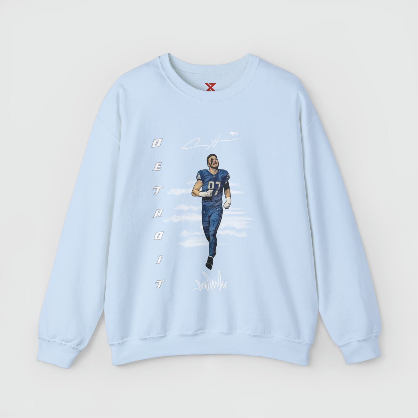 Aiden Hutchinson Signature Crewneck Product Pic Front Light Blue