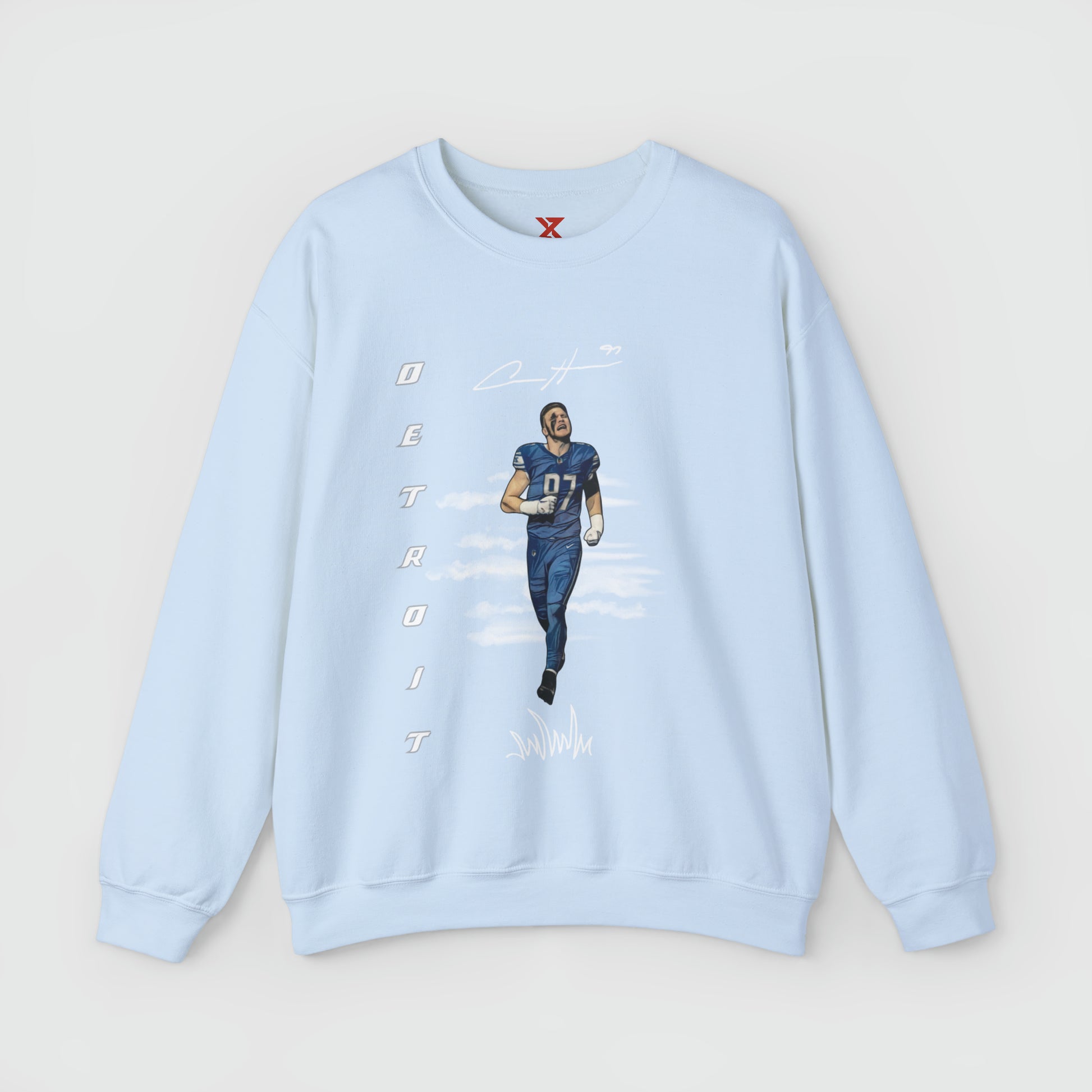 Aiden Hutchinson Signature Crewneck Product Pic Front Light Blue