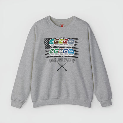 ZYN Come & Take It Crewneck Product Pic Front Sport Grey