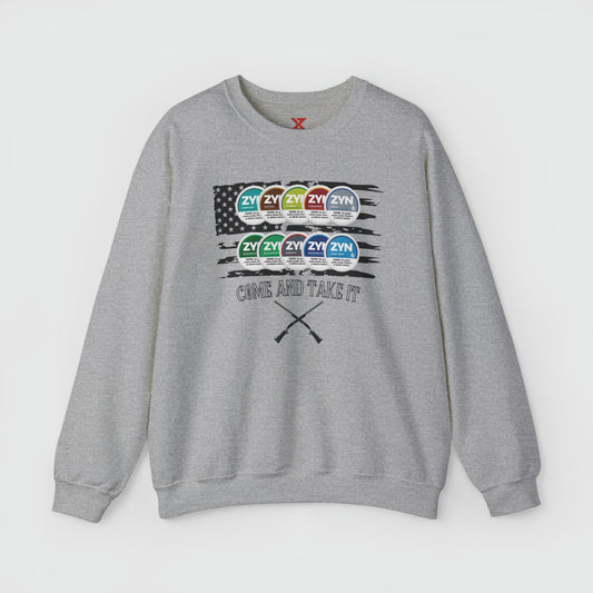 ZYN Come & Take It Crewneck Product Pic Front Sport Grey