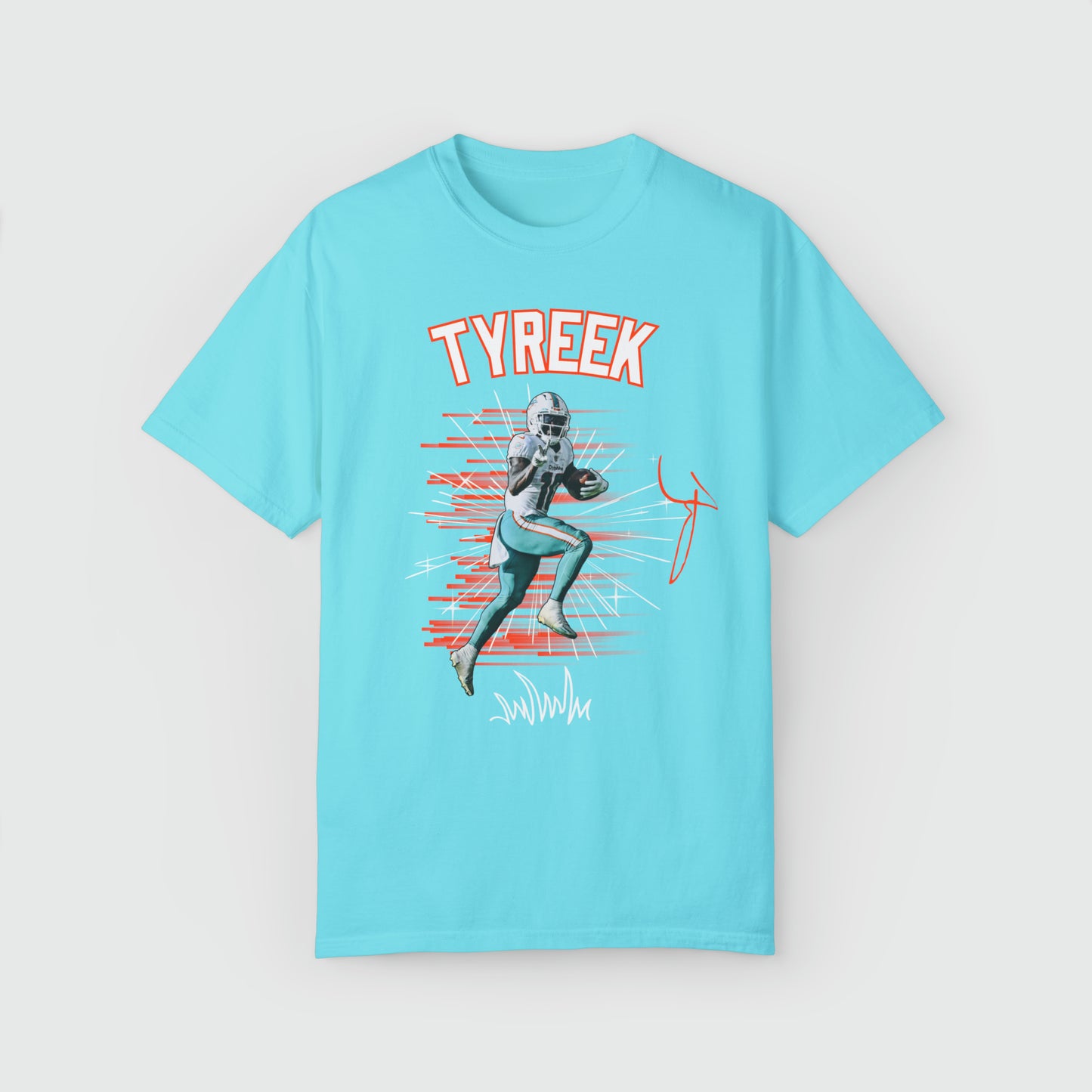 Tyreek Hill Signature Tee Peace Sign Product Pic Front Lagoon Blue 