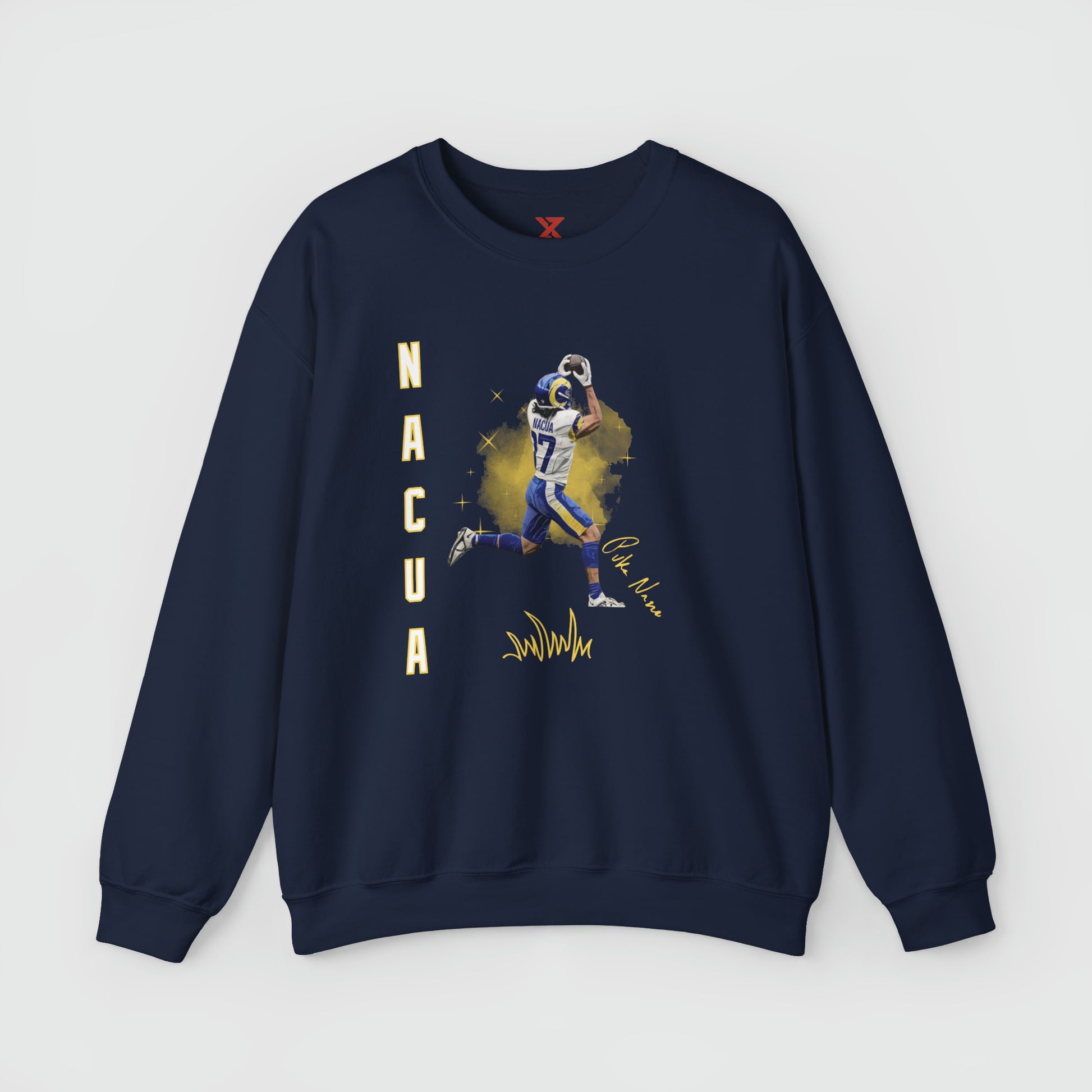 Puka Nacua Signature Ink Art Crewneck Product Pic Front Navy