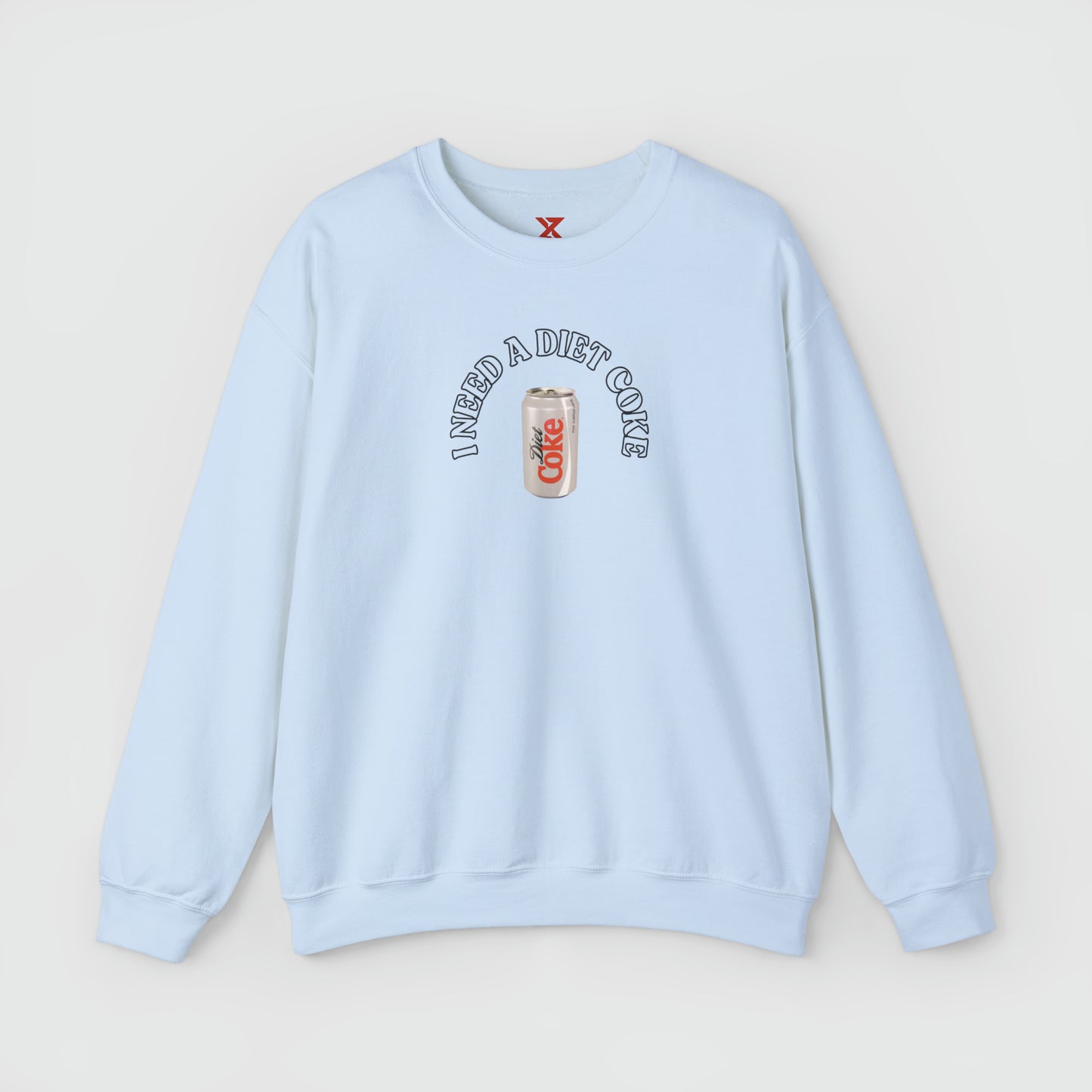 I Need A Diet Coke Crewneck Product Pic Front Light Blue