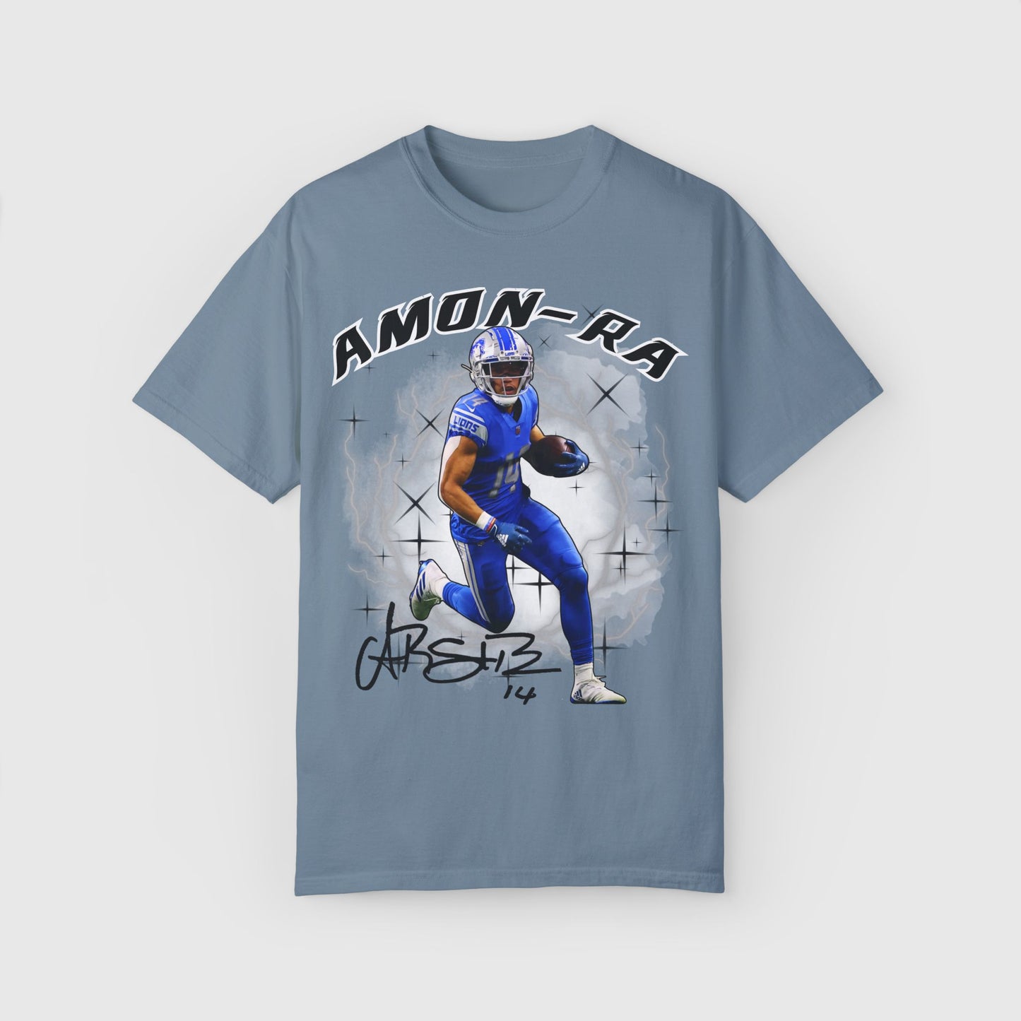 Amon-Ra St. Brown Signature Tee Product Pic Ice Blue