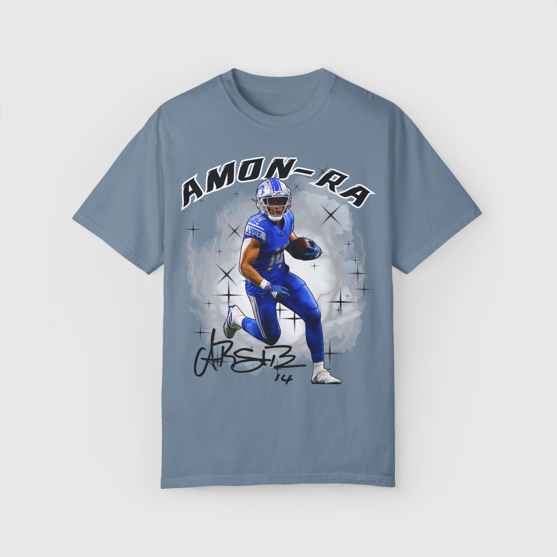 Amon-Ra St. Brown Signature Tee Product Pic Ice Blue